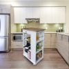 Kitchen Island & Kitchen Cart; Mobile Kitchen Island with Two Lockable Wheels; Rubber Wood Top; Black Color Design Makes It Perspective Impact During