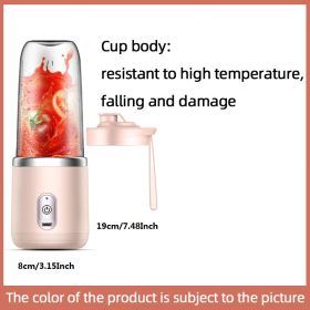 300ml Upgrade 6-page Steel Knife Fight Guide Wolf Rechargeable Portable Juicer Home Small Power Juice Cup (Model: 6 Blades Single Cup With Lid, Color: Pink)